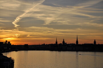 The contrast of the shadow and the light at sunset in Stockholm the capital city of Sweden also knows as capital of Scandinavia
