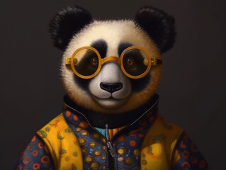 Panda Painting with Glasses. Generative AI