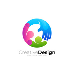 Hug logo people with simple design, family care logos