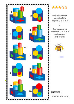 Find top view visual math puzzle with basic solids
