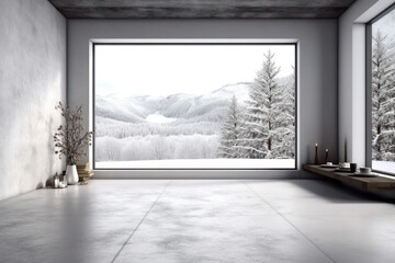 Interior of minimalist studio with concrete floor
