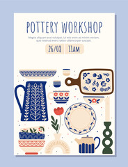 Pottery workshop flyer vector concept