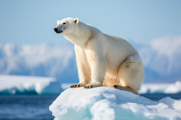 Naklejka na ściany i meble Polar bear on iceberg in its natural habitat in the arctic circle. AI generated