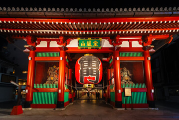 Night scenery of Historical landmark Kaminarimon Gate in Asakusa district, Tokyo, Japan