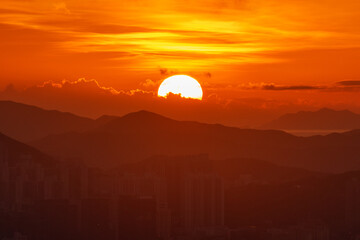 Sunrise over Hong Kong city