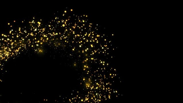 4K 3d Golden Magic Trails particles sparkles. Christmas Golden glitters. Bokeh lights. dust festival, Diwali, Ramadan. 2024 New Year, Birthday. Awards Background. holiday event, logo title decoration.