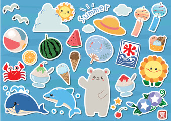かわいい夏のモチーフセット　ステッカー風