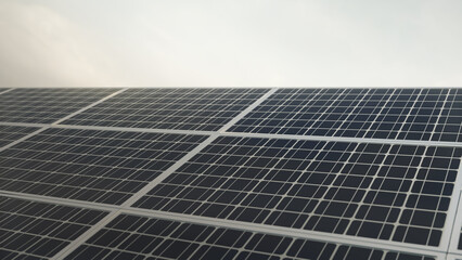 Close up 3D rendering of Solar panel at sunny weather , concept of renewable energy, technology, electricity, green, eco friendly