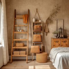 Bedroom interior rustic on the wall a wooden
