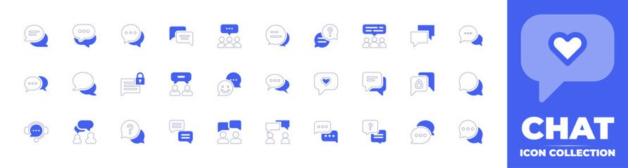Chat icon collection. Duotone style line stroke and bold. Vector illustration. Containing chat, chat oval black balloons couple, ads, chat bubble, community, messenger, talk, chat room, and more.