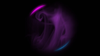Neon light sphere. Smoke bubble. Esoteric crystal ball. Blur purple color vapor in blue pink...