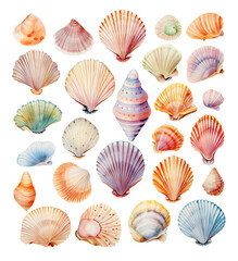 watercolor set of seashells 