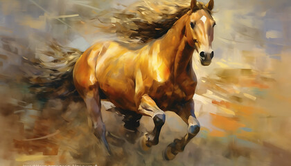 Hand drawn abstract horse art illustration, paint spots, brush strokes, modern art. AI generated