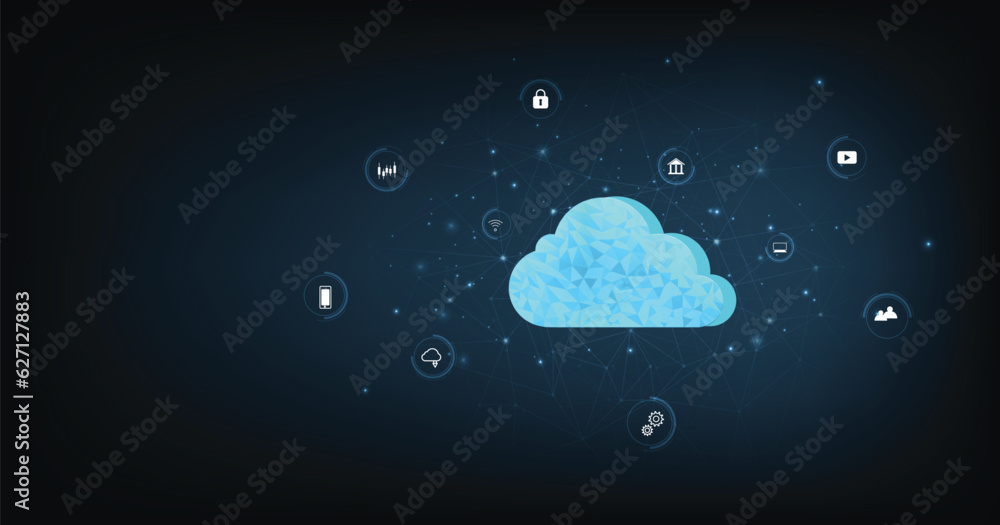 Aufkleber Cloud Computing and Internet of Things concepts concept. big data online on dark blue background futuristic with a digital technology interface.