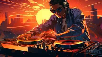 Obraz na płótnie Canvas DJ punk in Club! DJ playing music on a turntable