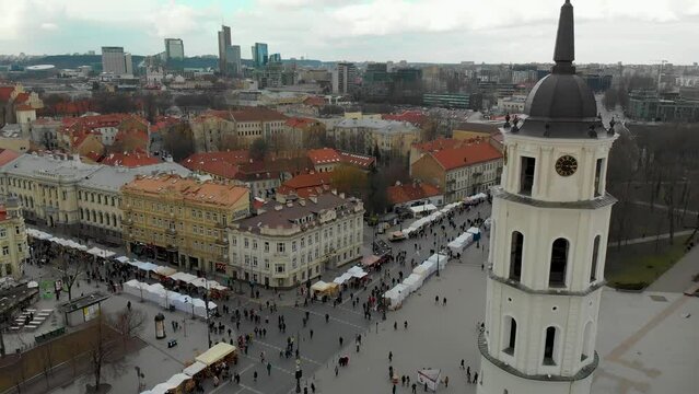 Aerial view of Kaziuko muge or Kaziukas Easter market, Vilnius, Lithuania