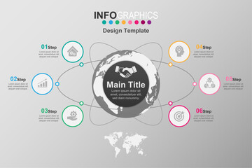 Business process timeline infographics 6 Step, 3D shape.