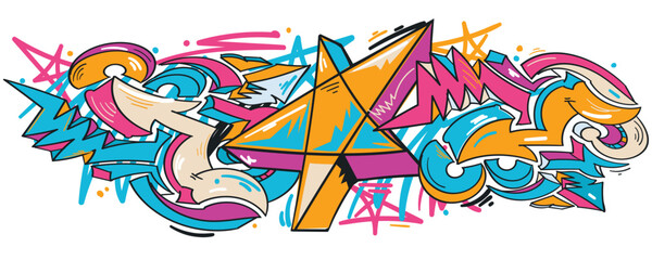 Drawn abstract graffiti arrows and stars colorful design background © alex_bond