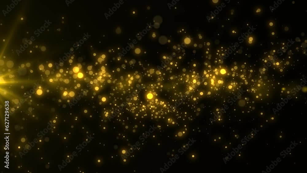 Poster glitter golden particles abstract background flickering particles with bokeh effect. gold particles.