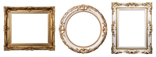 Fotobehang Antique carved gilded frame. Carved gilded frame on isolated background, Neoclassical full picture frame.  © Ton Photographer4289