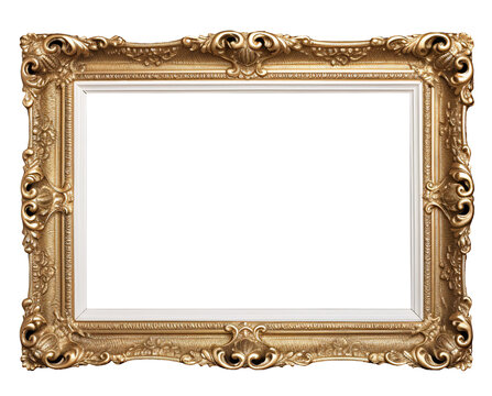 Antique carved gilded frame. Carved gilded frame on isolated background, Neoclassical full picture frame. 