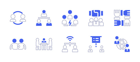 Teamwork icon set. Duotone style line stroke and bold. Vector illustration. Containing teamwork, user, intermediary, meeting, team, presentation.