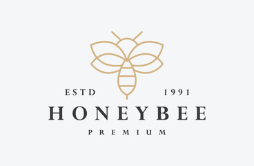Honey bee logo vector icon illustration hipster vintage retro