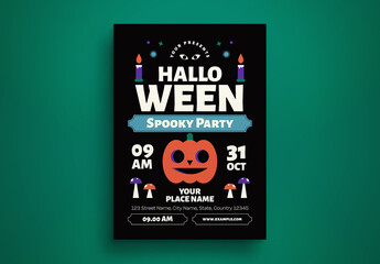 Black Flat Design Halloween Spooky Party Flyer Layout