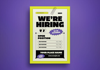 Yellow Geometric Cartoon We're Hiring Flyer Layout