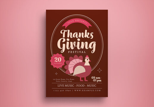 Brown Flat Design Thanksgiving Festival Flyer Layout
