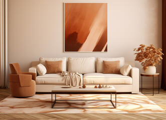 living interior with sofa on a white background with picture on the wall