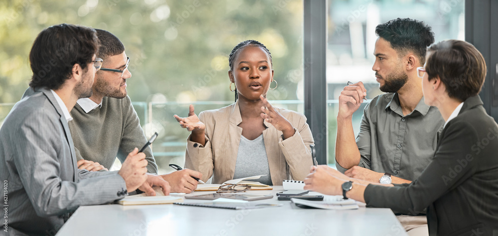 Aufkleber business meeting, conversation and company strategy with diversity and communication. corporate, man