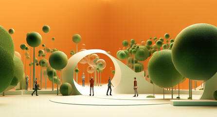 landscape with trees and people in metaverse