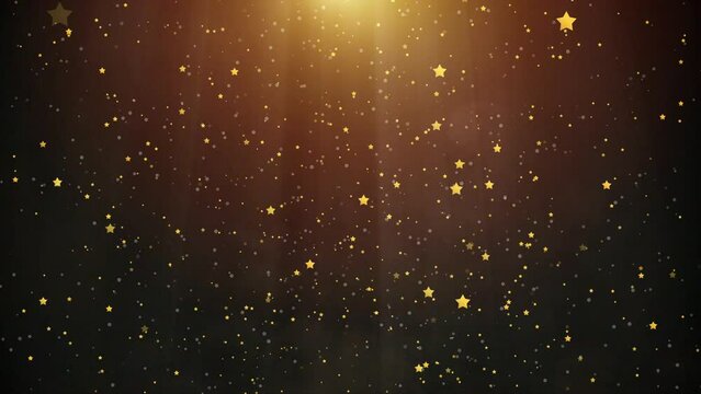 Golden light with floating and falling golden stars, bokeh, defocused background - Festive Celestial Symphony, Christmas Lights