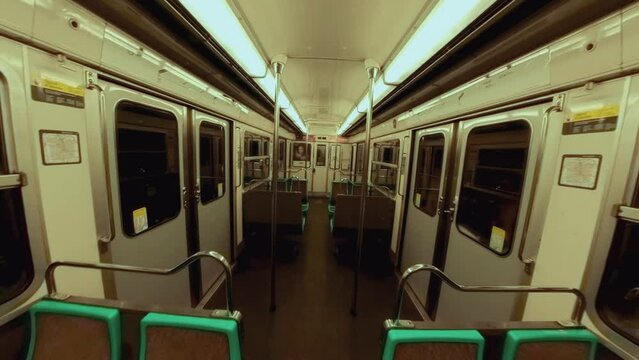 Cinematic rotating shot of a subway cabin in Paris, France, Europe