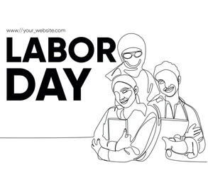 Happy Labour Day simple vector web banner. Set of tools. Lettering Labour Day. Black and white background, banner, poster. Vector illustration