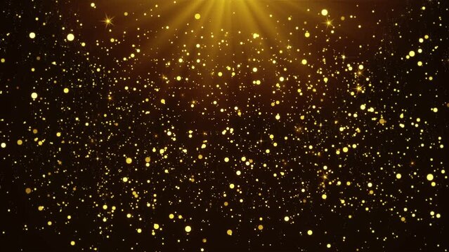 luxury Gold light sparkling awards stage background. Particle light spot flashing award party stage. stars dust rising, perfect for awards, movies, weddings and openers.