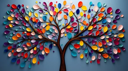 Keuken spatwand met foto Colorful tree with leaves on hanging branches illustration background. 3d abstraction wallpaper . Floral tree with multicolor leaves   © Clipart Collectors