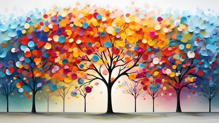 Foto op Canvas Colorful tree with leaves on hanging branches illustration background. 3d abstraction wallpaper . Floral tree with multicolor leaves   © Clipart Collectors