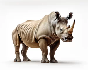 Fotobehang a rhinoceros jumping on isolate white background Generative ai © sakepaint