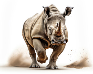 a rhinoceros jumping on isolate white background Generative ai - 627136626