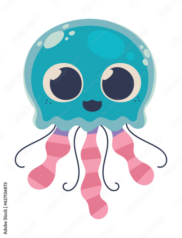 Sticker cute jellyfish sea life cartoon icon