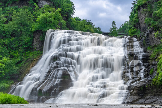 Summer image of Ithaca Falls at Fall Creek, in Ithaca NY.	