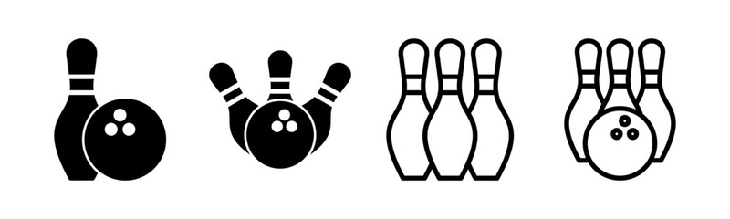 Bowling icon set illustration. bowling ball and pin sign and symbol.