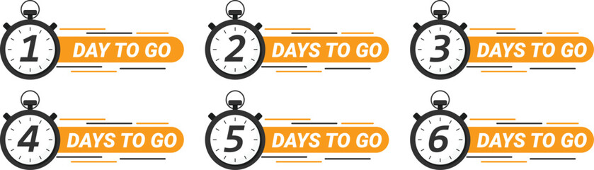 Countdown left days banner. six, five, four, three, two, one days to go countdown