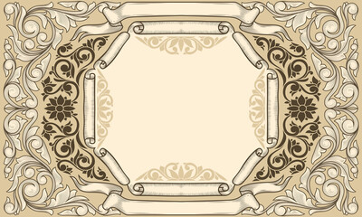 Decorative ornate retro floral blank card template