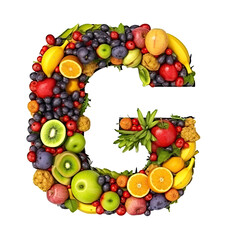 Fototapeta na wymiar Alphabet or letter g from fresh vegetables and fruits