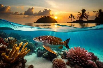 coral reef with fish in sea generated by AI tool