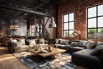 Luxurious industrial style can be seen in the interior design of the living room.