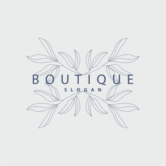 Obraz premium Leaf Line Logo, Beautiful Hand Drawn Design, Botanical Minimalist Vector, Simple Organic Plant Feminine Logo